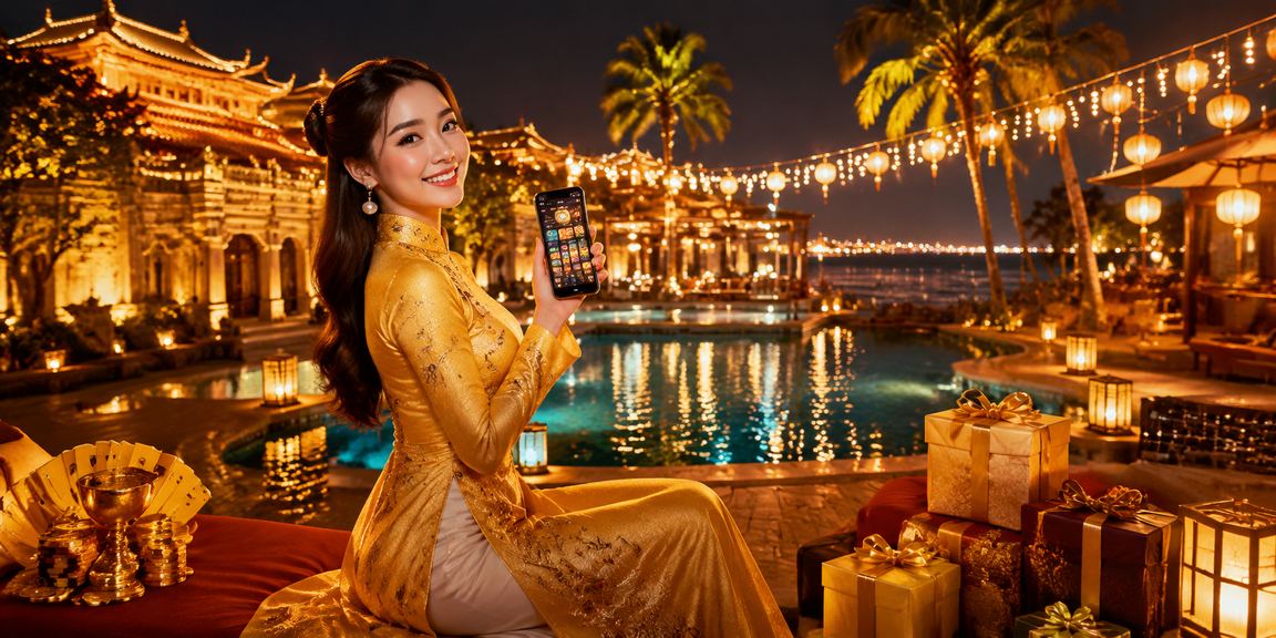 Người phụ nữ mặc áo dài Huế sử dụng ứng dụng casino trực tuyến trên điện thoại